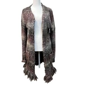 Lucky Brand Womens Purple Chunky Knit Fringe Longline Cardigan Duster Boho Sz M